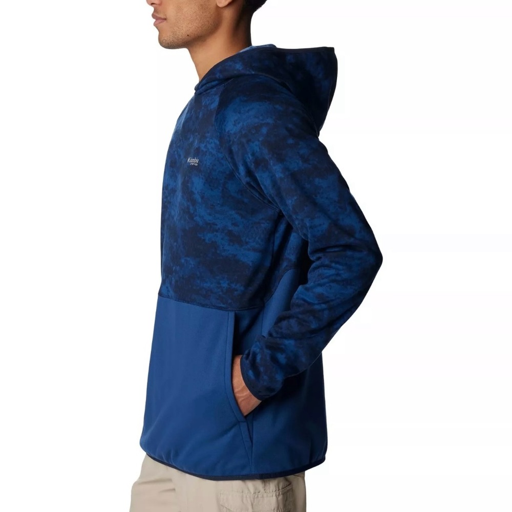 NEW Columbia Men Long-Sleeve PFG Super Terminal Fleece Hoodie Blue Camo Carbon - Picture 4 of 6